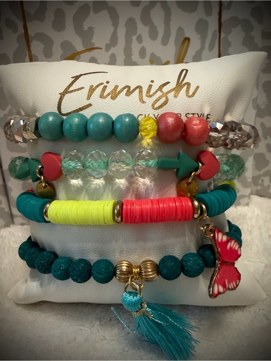 Erimish Jewelry - New ERIMISH Bracelets 4 pc - Teal & Coral - Custom Regular, Kids Or Extended